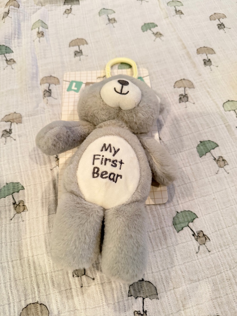 Plush 'My First Bear' Rattle Toy - Gray